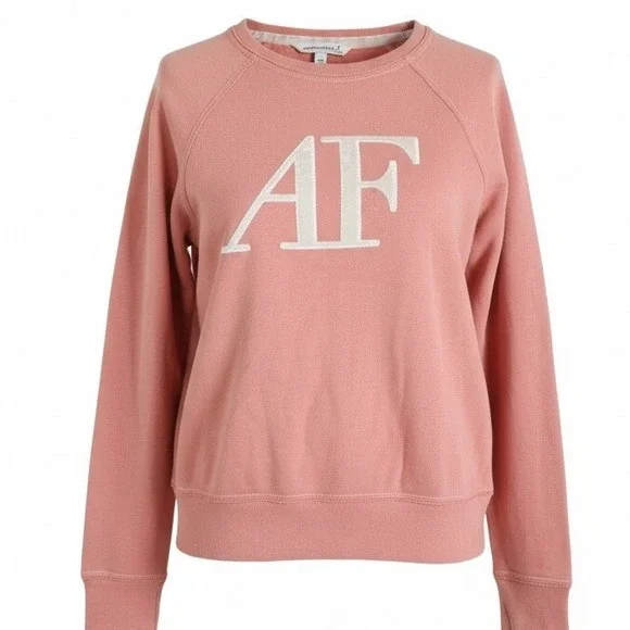 Abercrombie & Fitch AF Logo Y2K Sweatshirt Pink Crewneck Long Sleeve Pullover - Picture 2 of 10